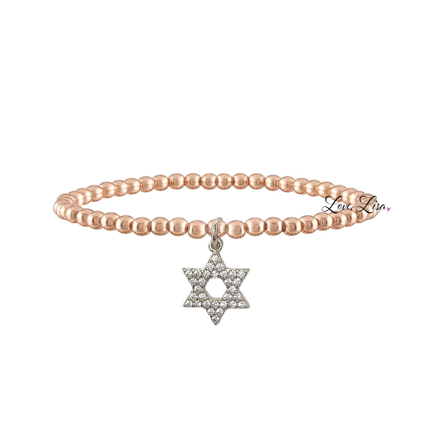 laurie star of david bracelet rose gold brass beaded bracelet with pave star of david charm