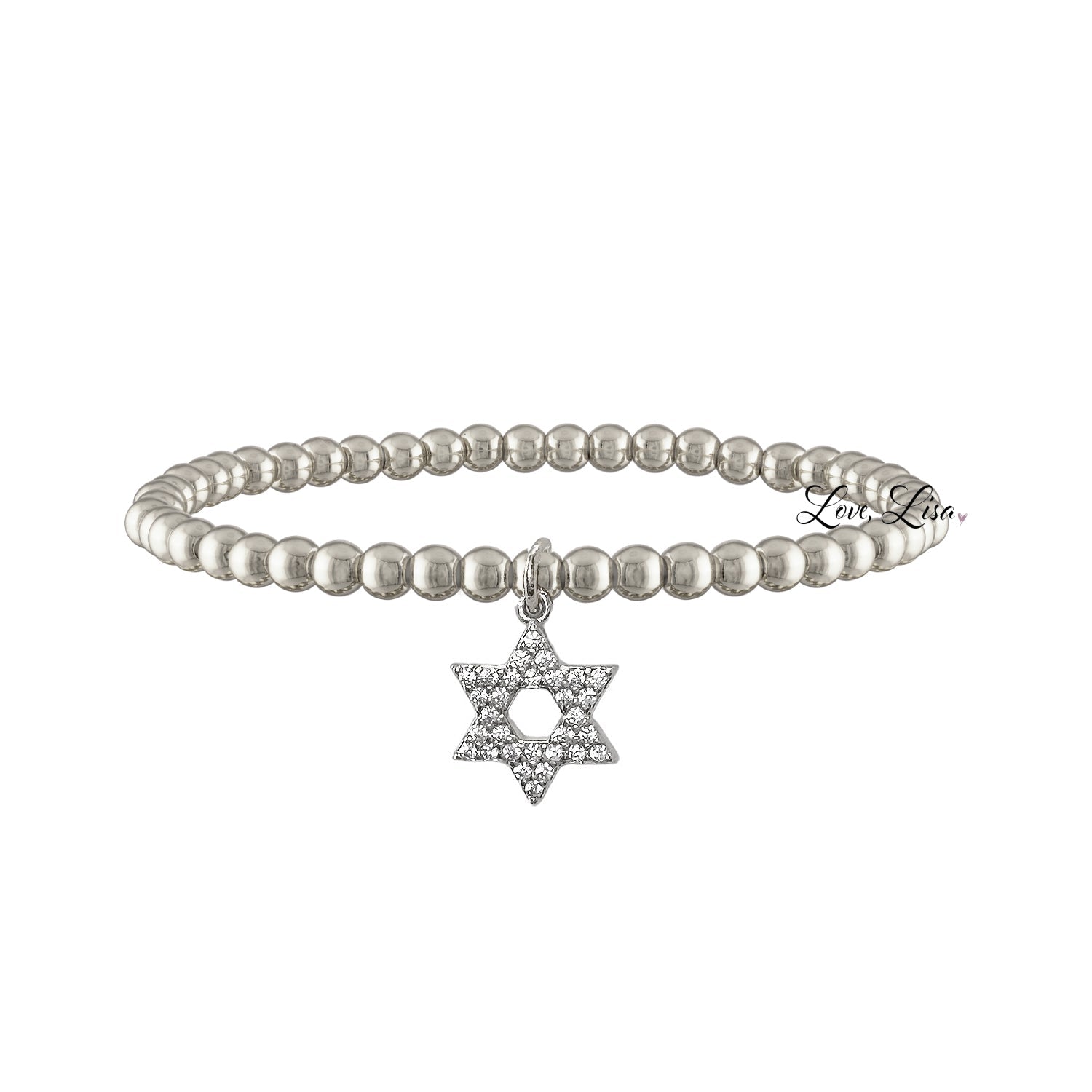 laurie star of david bracelet silver brass beaded bracelet with pave star of david charm