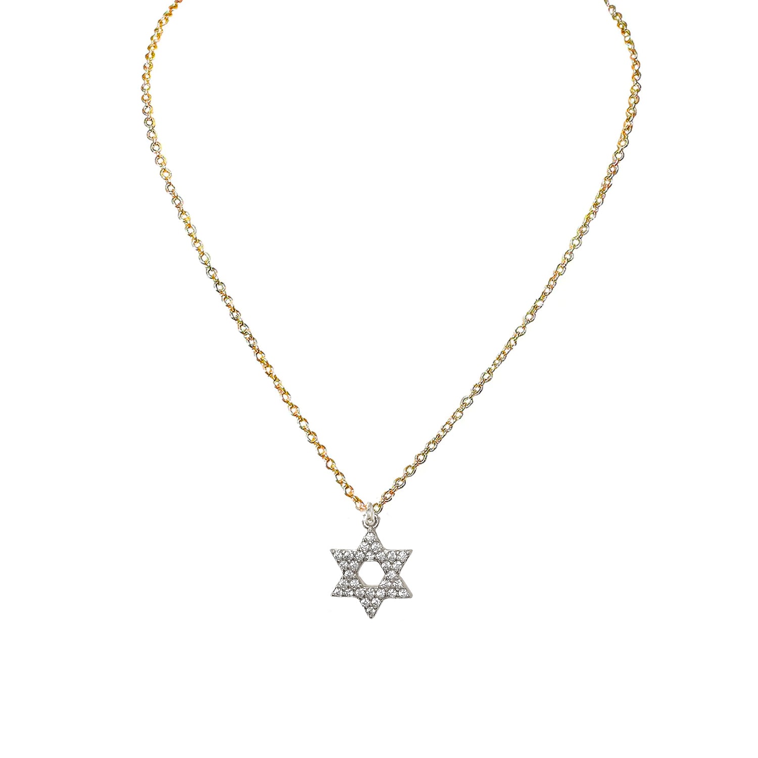 laurie star of david cz necklace gold silver mixed chain with cz star of david pendant