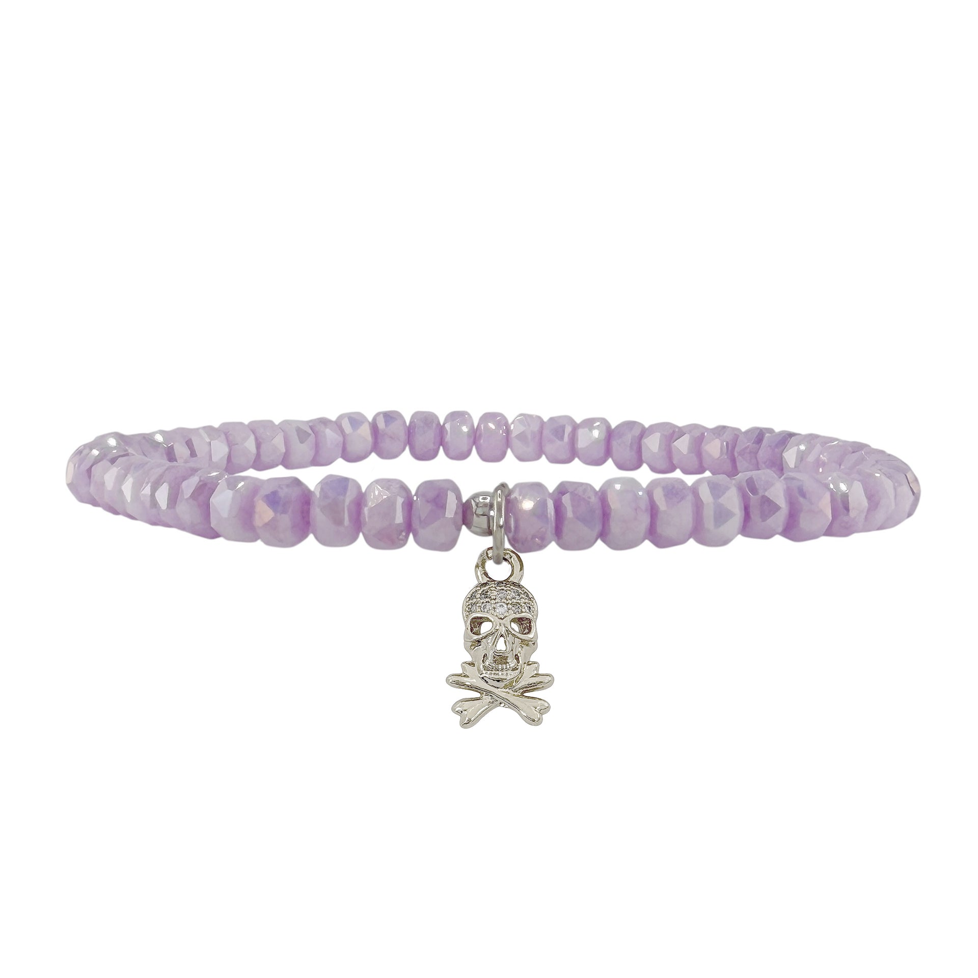 Love Lisa irresistible skull stretch anklet soft lavender faceted gemstone beaded anklet with gold skull charm
