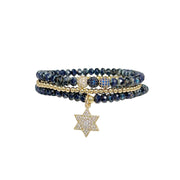 love lisa leah navy star of david stack of beaded bracelets navy and gold 6mm beads with pave star of david charm