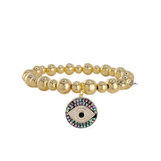 lena mosaic evil eye charm bracelet gold beads with black mosaic evil eye charm