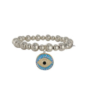 lena mosaic evil eye charm bracelet gold beads with light blue mosaic evil eye charm