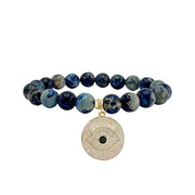 lena sea sediment jasper evil eye bracelet blue marbled gemstone beads with mosaic evil eye charm