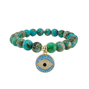lena sea sediment jasper evil eye bracelet blue marbled gemstone beads with mosaic evil eye charm