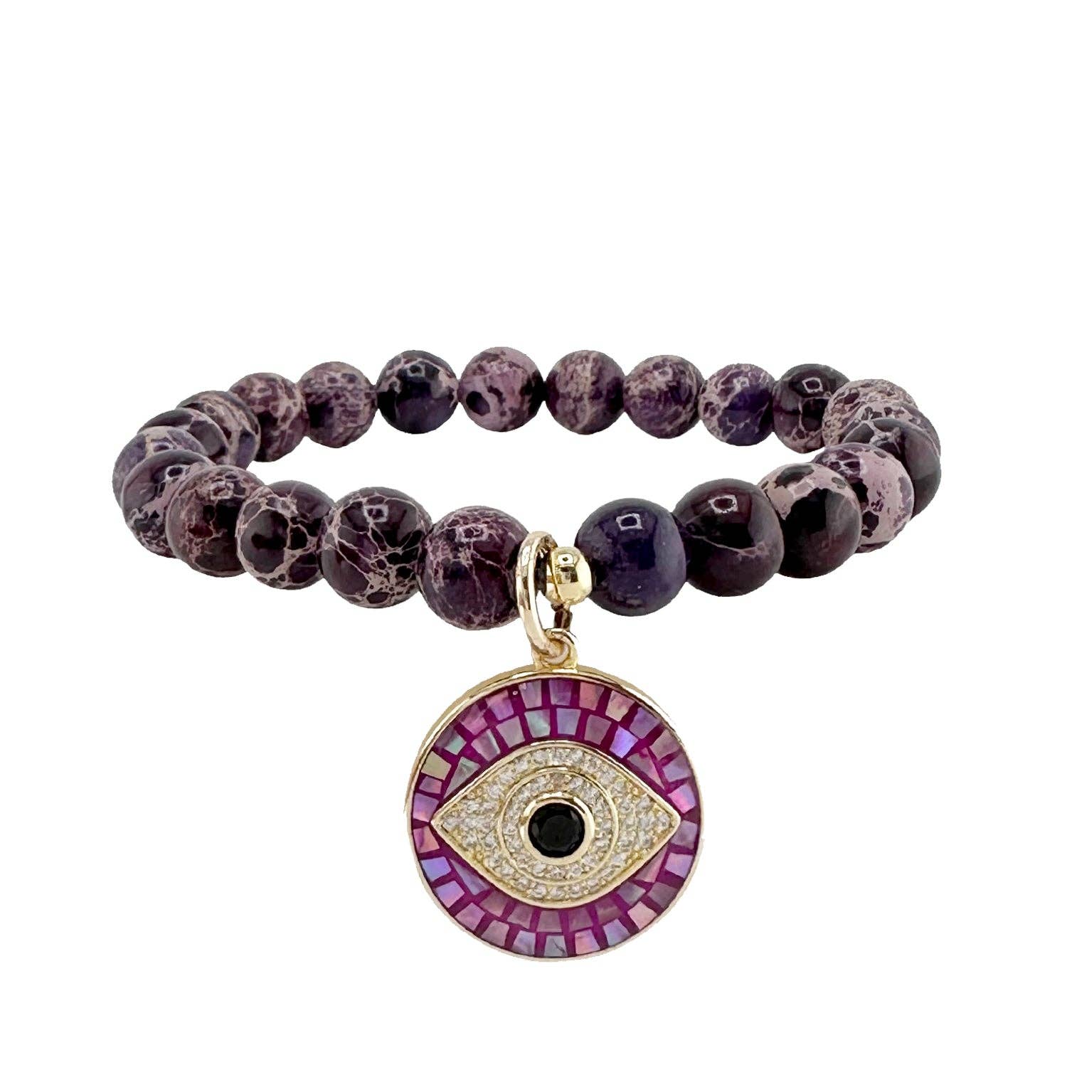 lena sea sediment jasper evil eye bracelet purple gemstone beads with mosaic evil eye charm