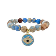 lena sea sediment jasper evil eye bracelet sand blue marbled gemstone beads with mosaic evil eye charm