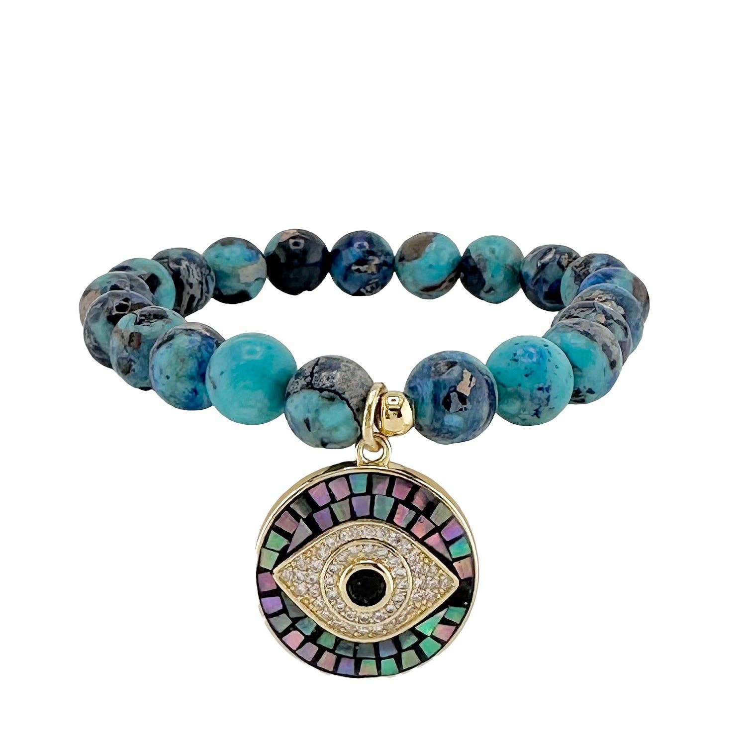 lena sea sediment jasper evil eye bracelet turquoise gemstone beads with mosaic evil eye charm
