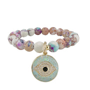the lena evil eye beaded bracelet in white and blue