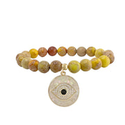 lena sea sediment jasper evil eye bracelet yellow gemstone beads with mosaic evil eye charm