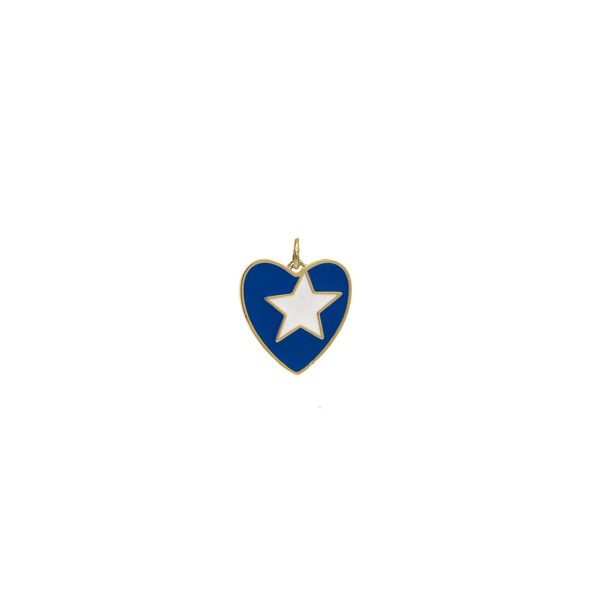leslie starlit glowing enamel heart charm royal blue enamel heart with white star and gold edge
