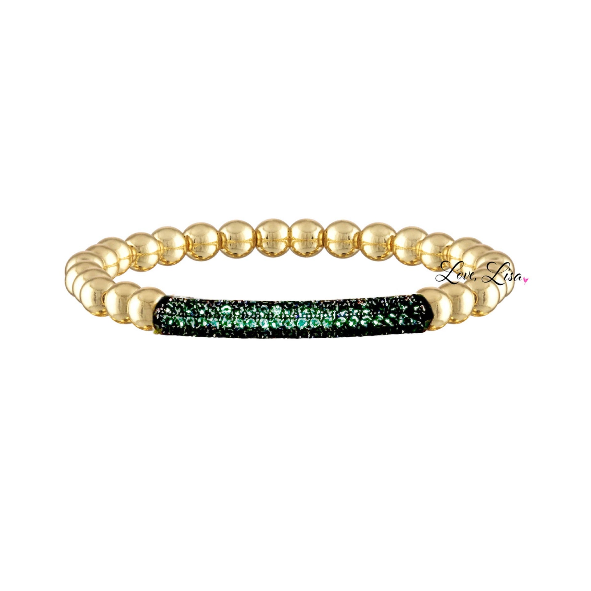 lexi colorful bar bracelet green pave bar gold beads