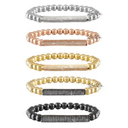 Lexi crystal bar bracelet in gold silver rose gold and gunmetal beaded stretch bracelet styles on white background