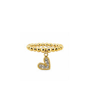 Lexi Slanted Heart Crystal Stretch Ring in gold with faceted crystal beads and pavé heart charm