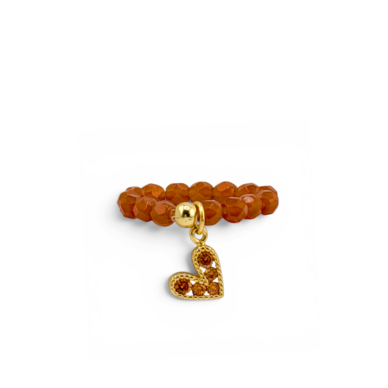 Lexi Slanted Heart Crystal Stretch Ring in orange with faceted crystal beads and pavé heart charm