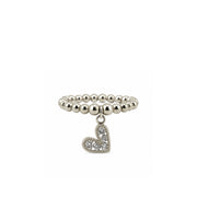 Lexi Slanted Heart Crystal Stretch Ring in silver with faceted crystal beads and pavé heart charm