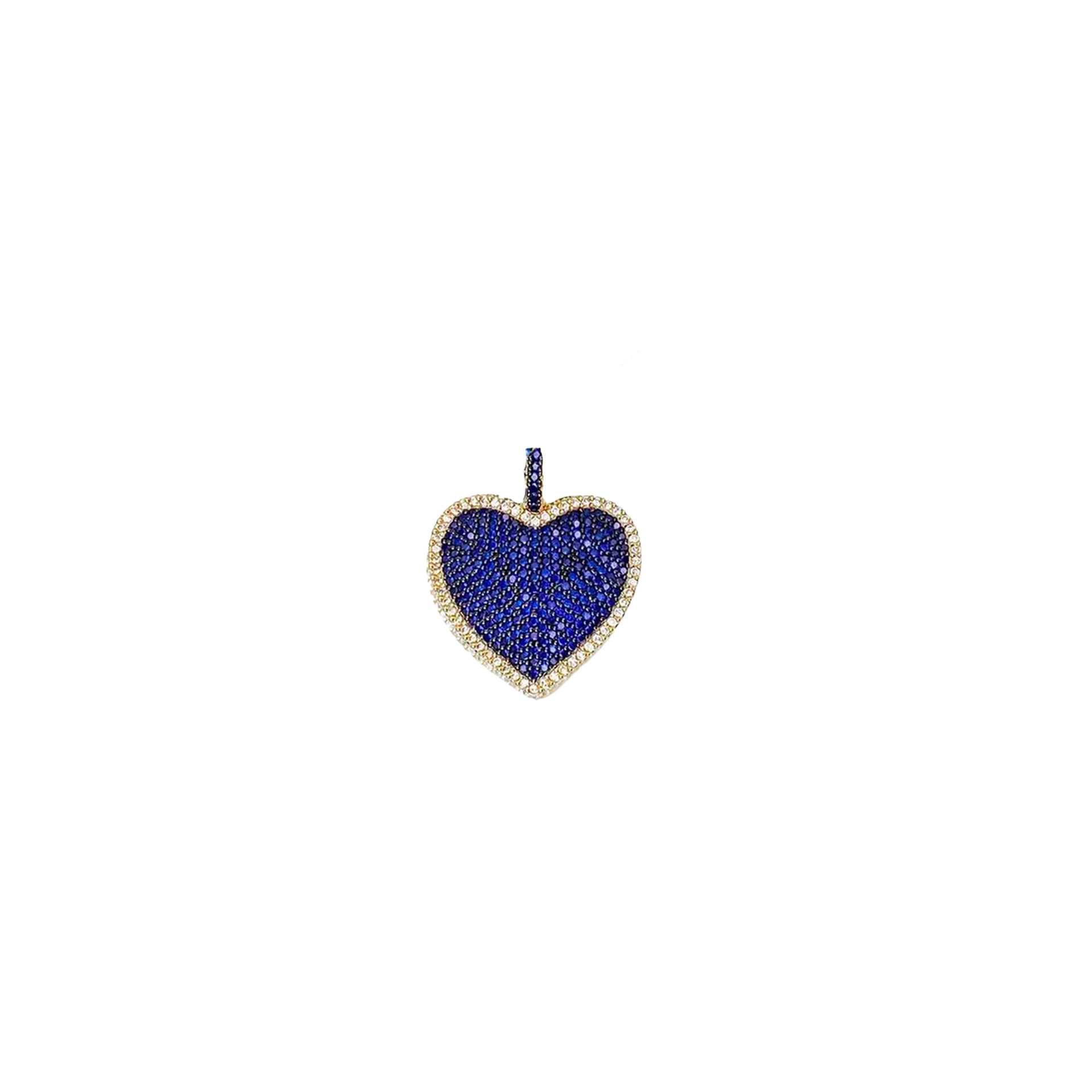 Bold blue pavé heart charm with high-shine finish