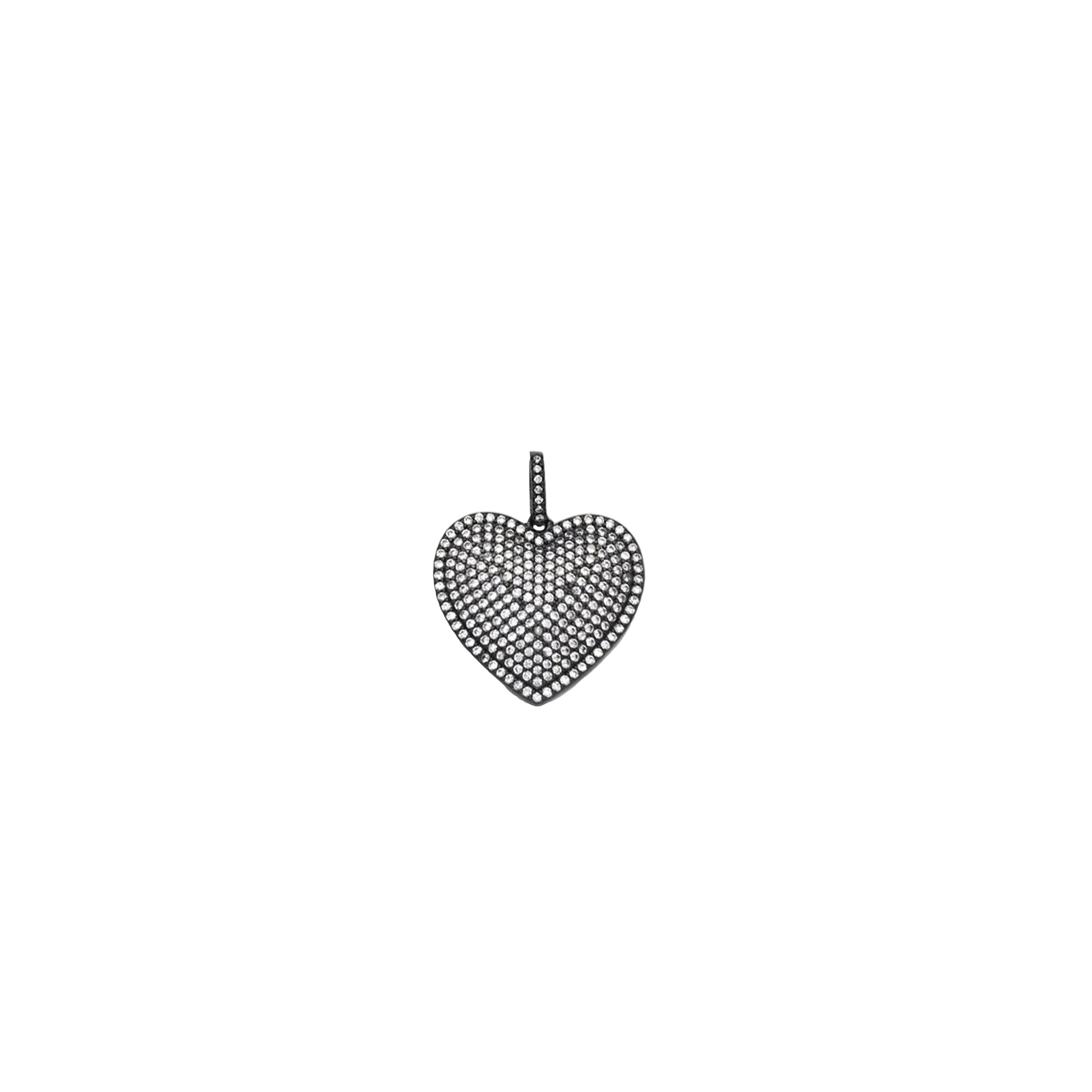 Sleek gunmetal heart pendant with 3-D sparkle