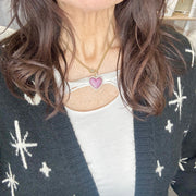 Pink heart pendant with glitter detail on chunky chain