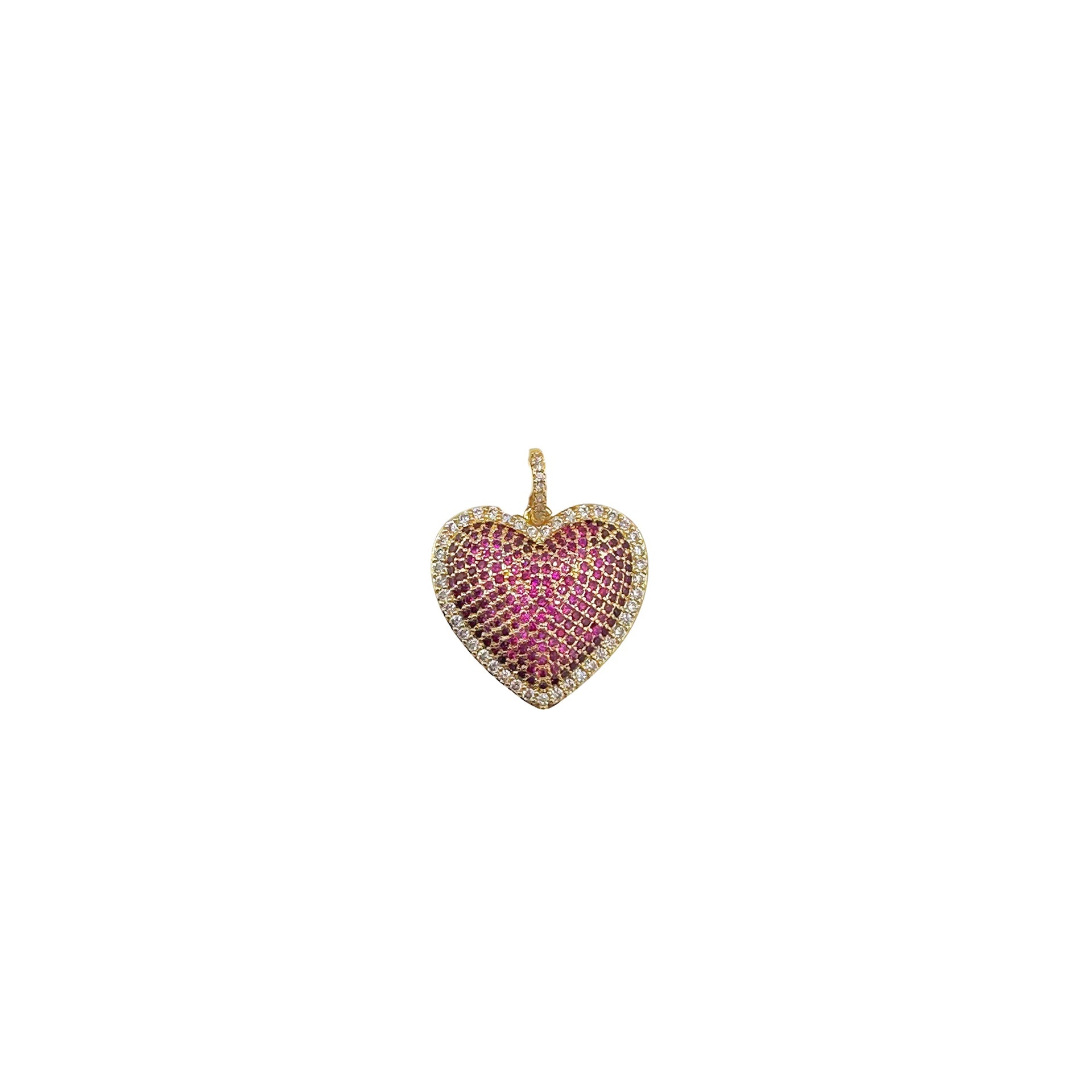 Girly pink 3-D heart charm encrusted in rhinestones