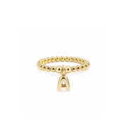 Love Lisa Lila Bubble Letter Initial Stretch Ring in gold with polished beads and letter A charm
