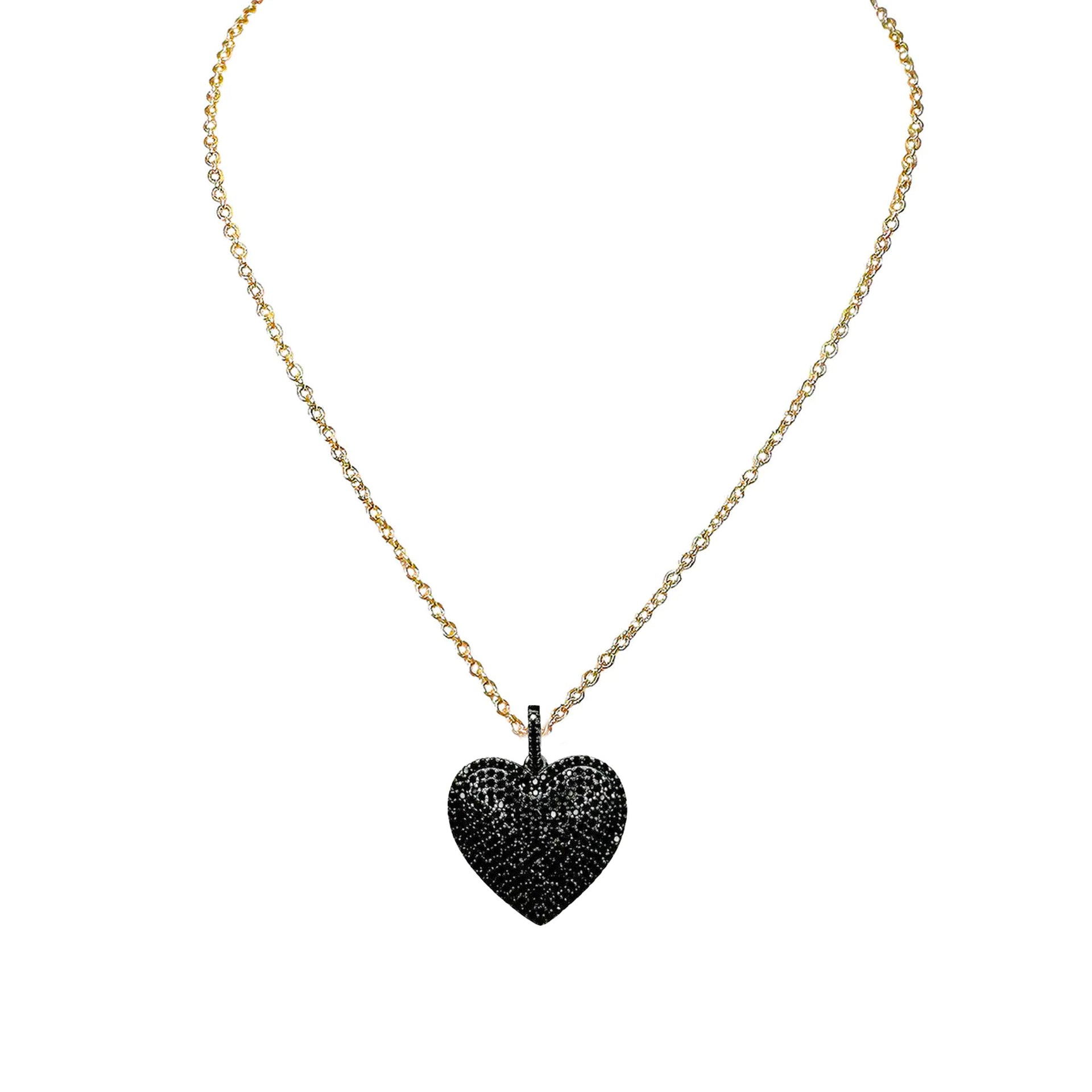 lila diamond heart necklace in black variant with gold chain and sparkling black cz heart pendant