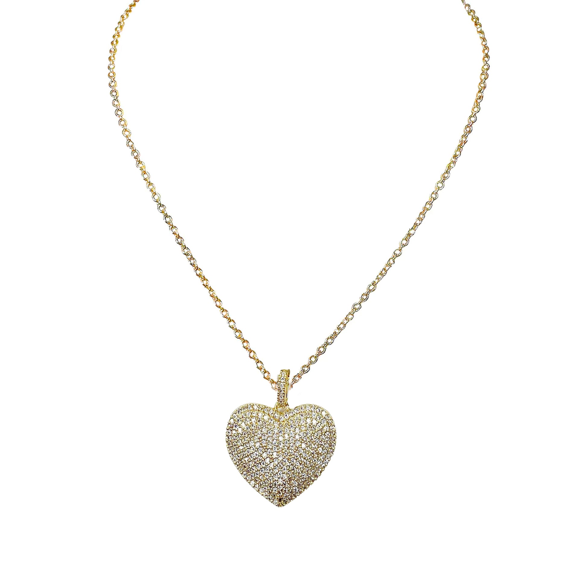 lila diamond heart necklace featuring  gold tones with clear cz heart pendant on gold chain