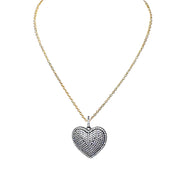 lila diamond heart necklace in gunmetal variant with gold chain and clear cz heart pendant