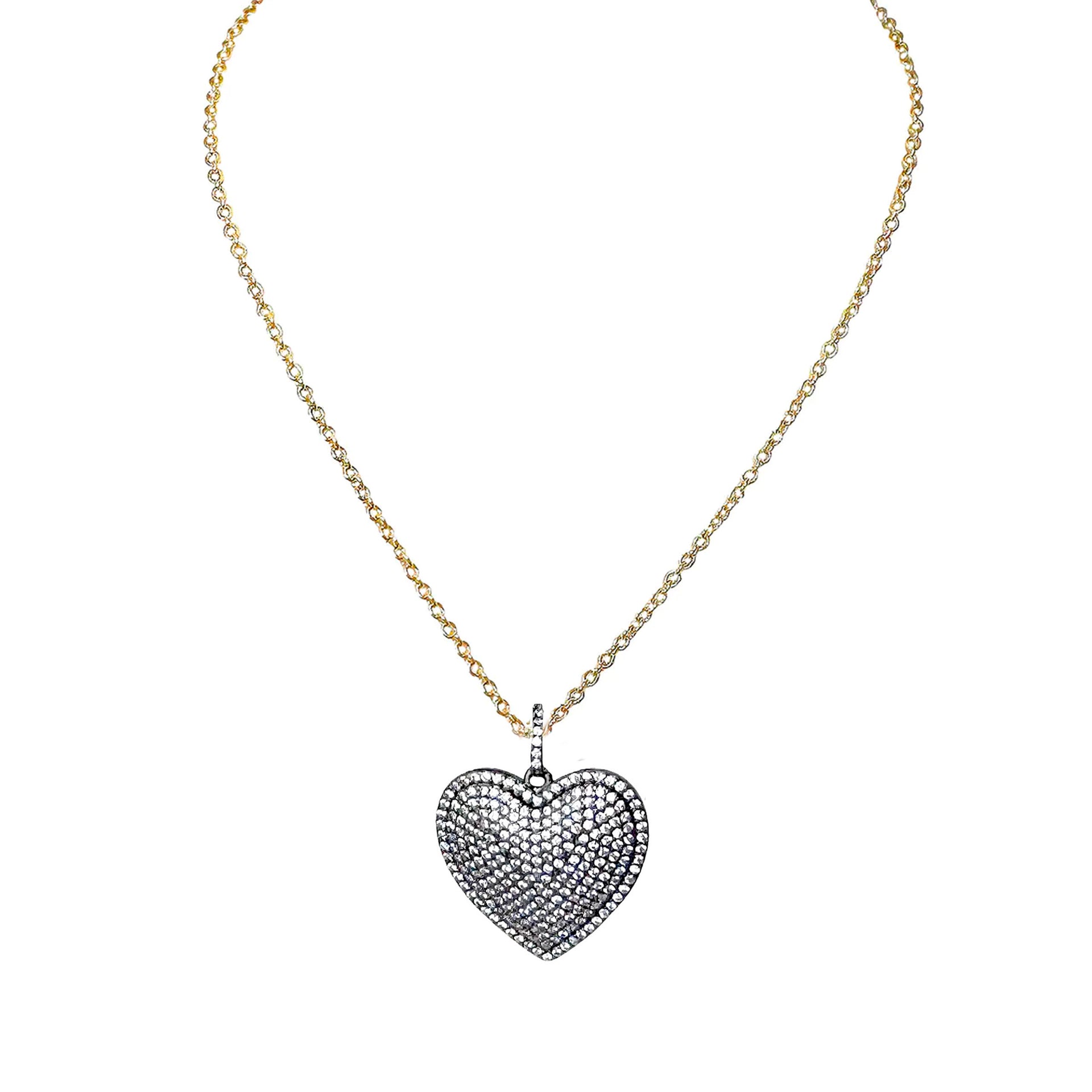 lila diamond heart necklace in gunmetal variant with gold chain and clear cz heart pendant