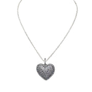 lila diamond heart necklace in silver with silver chain and gunmetal cz heart pendant