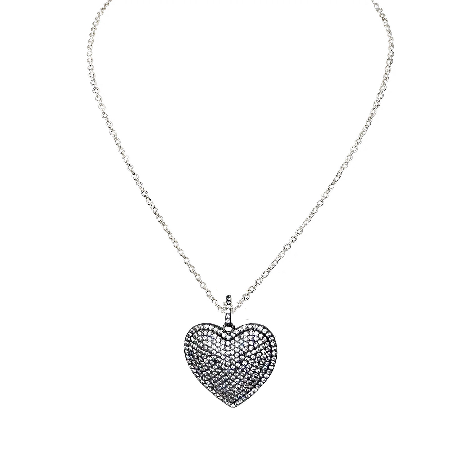 lila diamond heart necklace in silver with silver chain and gunmetal cz heart pendant