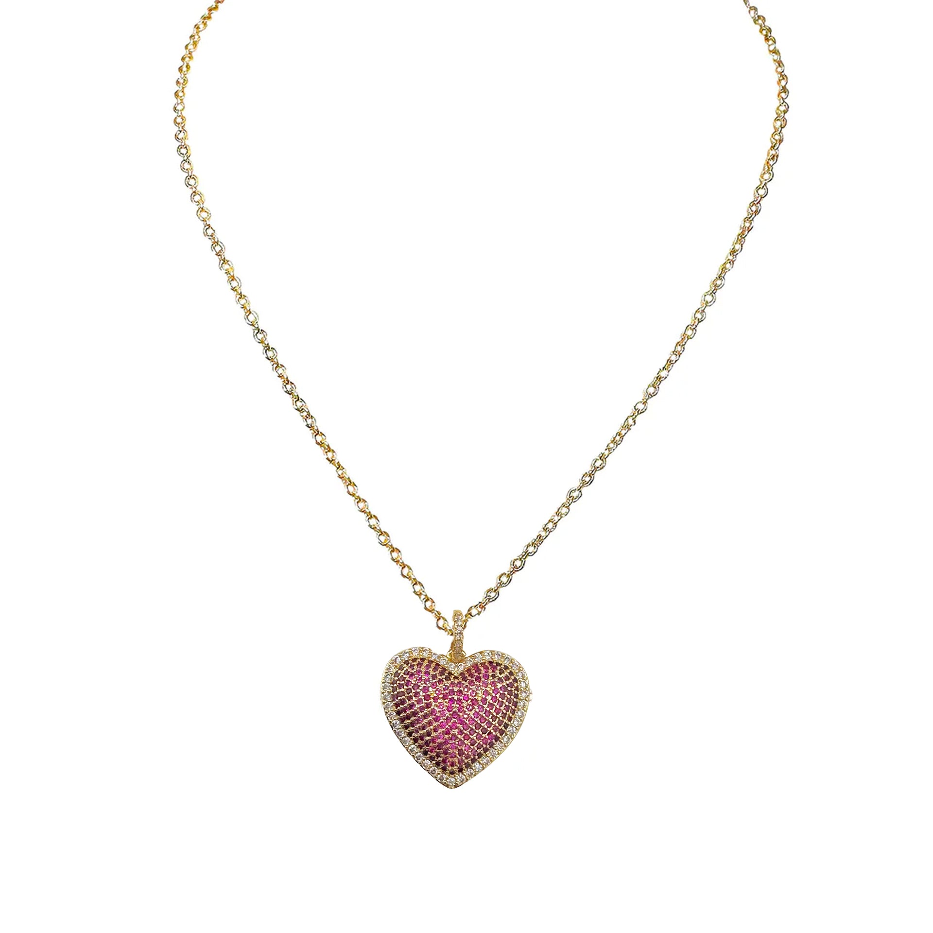 lila diamond heart necklace in pink variant with gold chain and pink cz heart charm