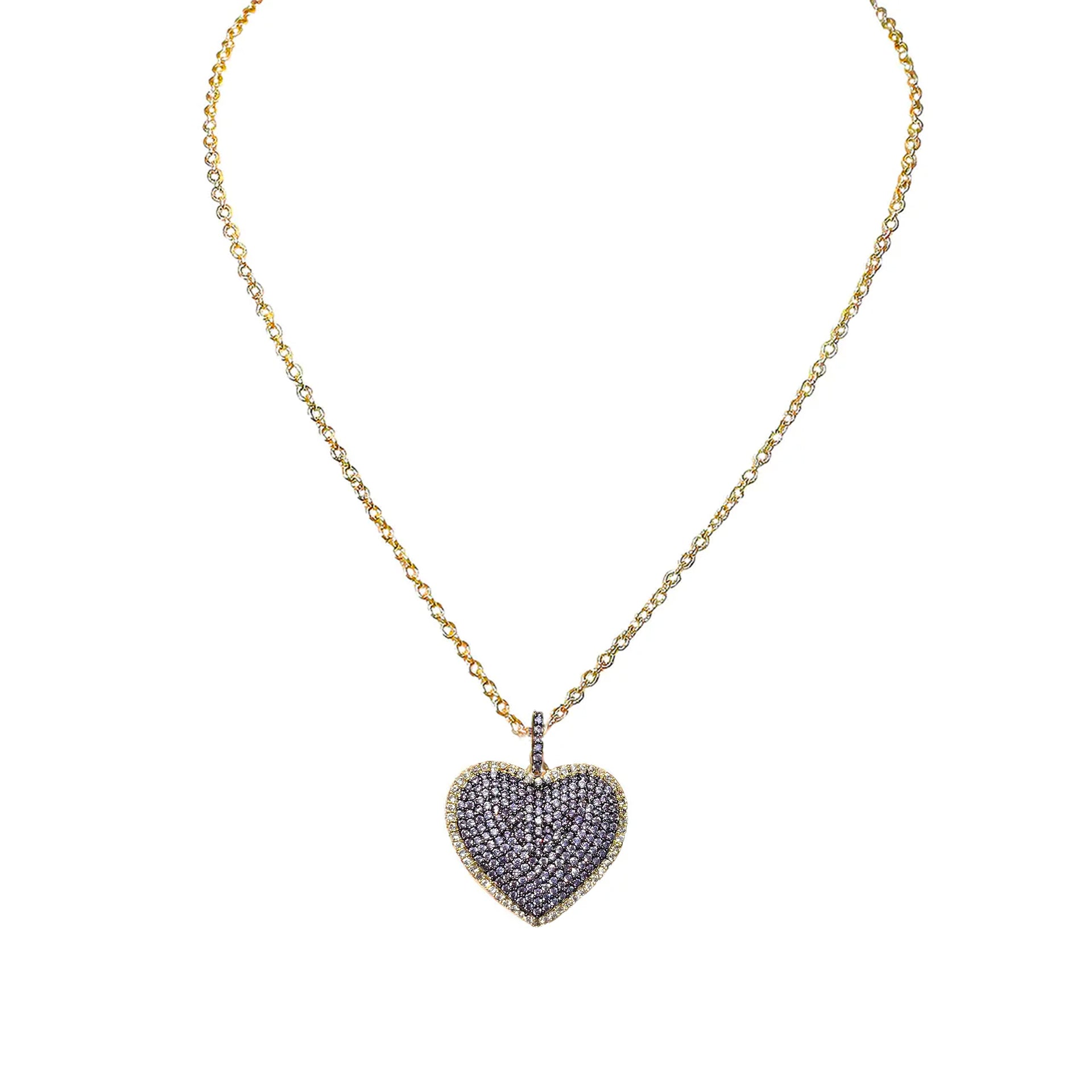 lila diamond heart necklace in purple with gold chain and purple cz heart pendant