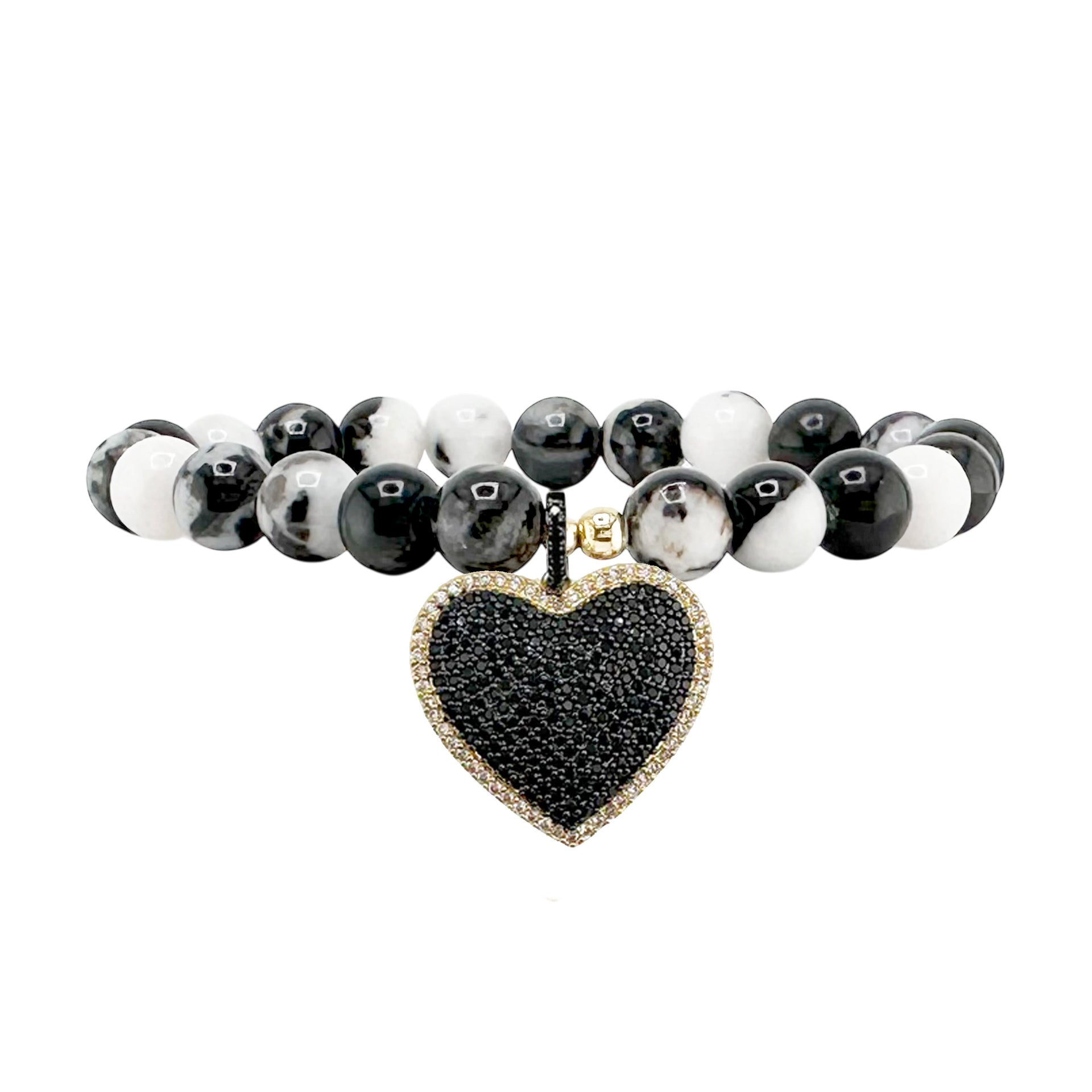 Gold and Black Jasper Heart of Jasper Gemstone Bracelet