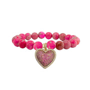 Pink Jasper Heart of Jasper Gemstone Bracelet

