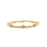 gold lilly pave bracelet with three gold pave accent beads and polished round beads