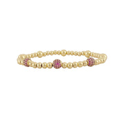 gold beaded lilly pave bracelet featuring three soft pink pave accent beads
