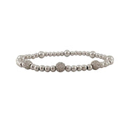 silver lilly pave bracelet with three clear pave beads on stretch beaded band