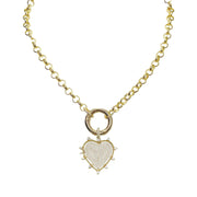 lindsay cz heart link necklace in gold with sparkling pave charm in gold by love lisa