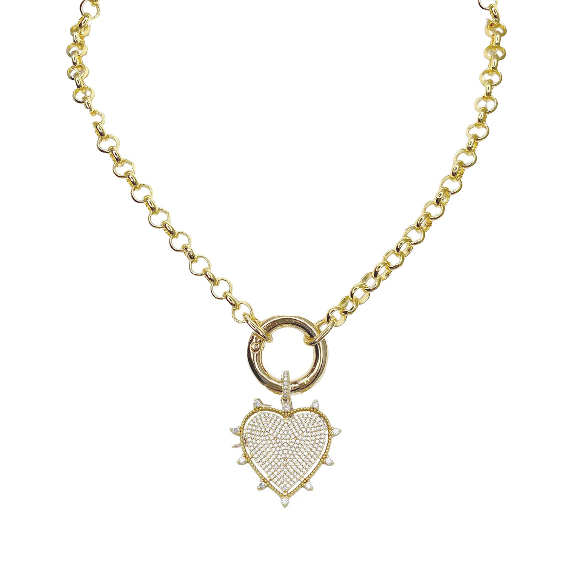 lindsay cz heart link necklace in gold with sparkling pave charm in gold by love lisa