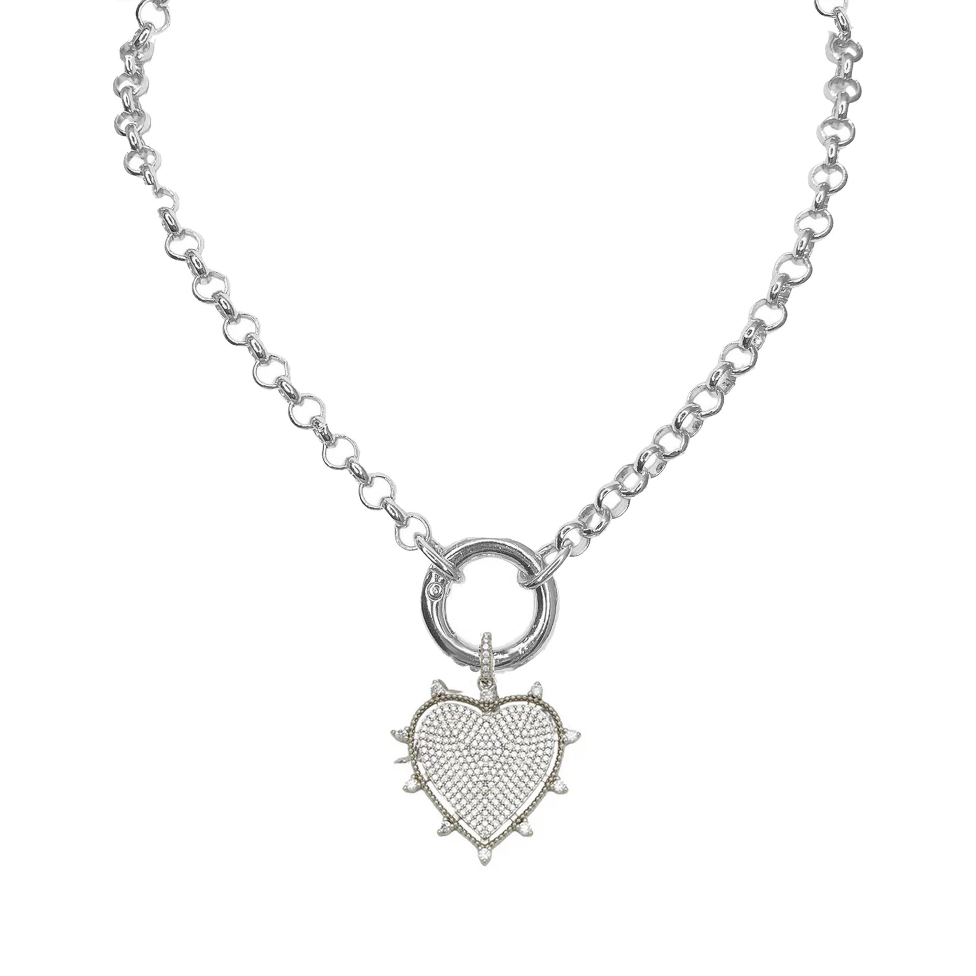 lindsay cz heart link necklace in silver with sparkling pave charm by love lisa