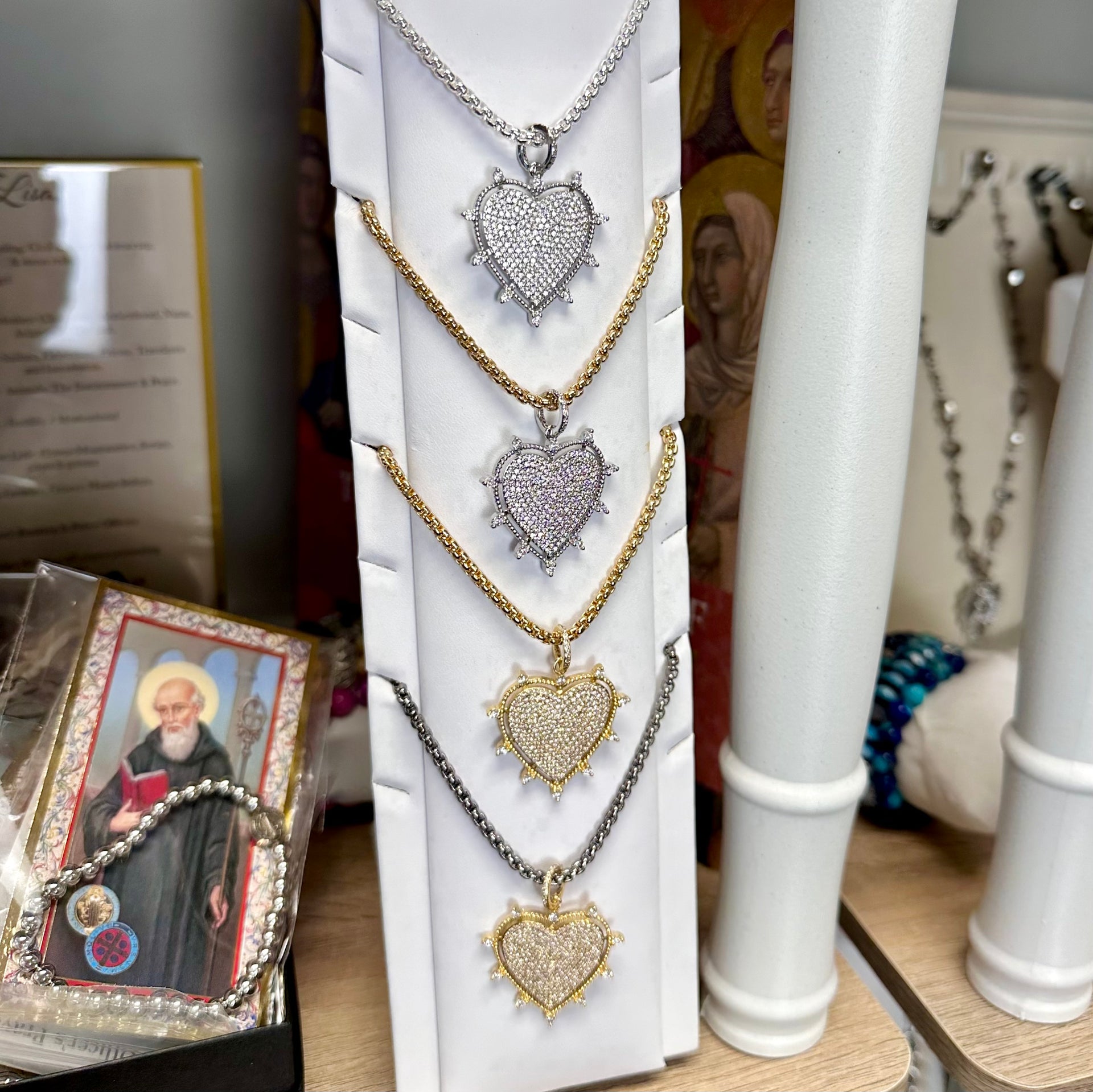 Love Lisa Lindsay Heart Box Link Necklace on display tower