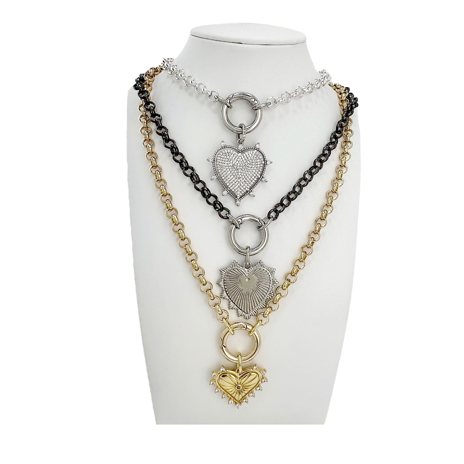 display of lindsay heart link necklace in multiple color styles by love lisa