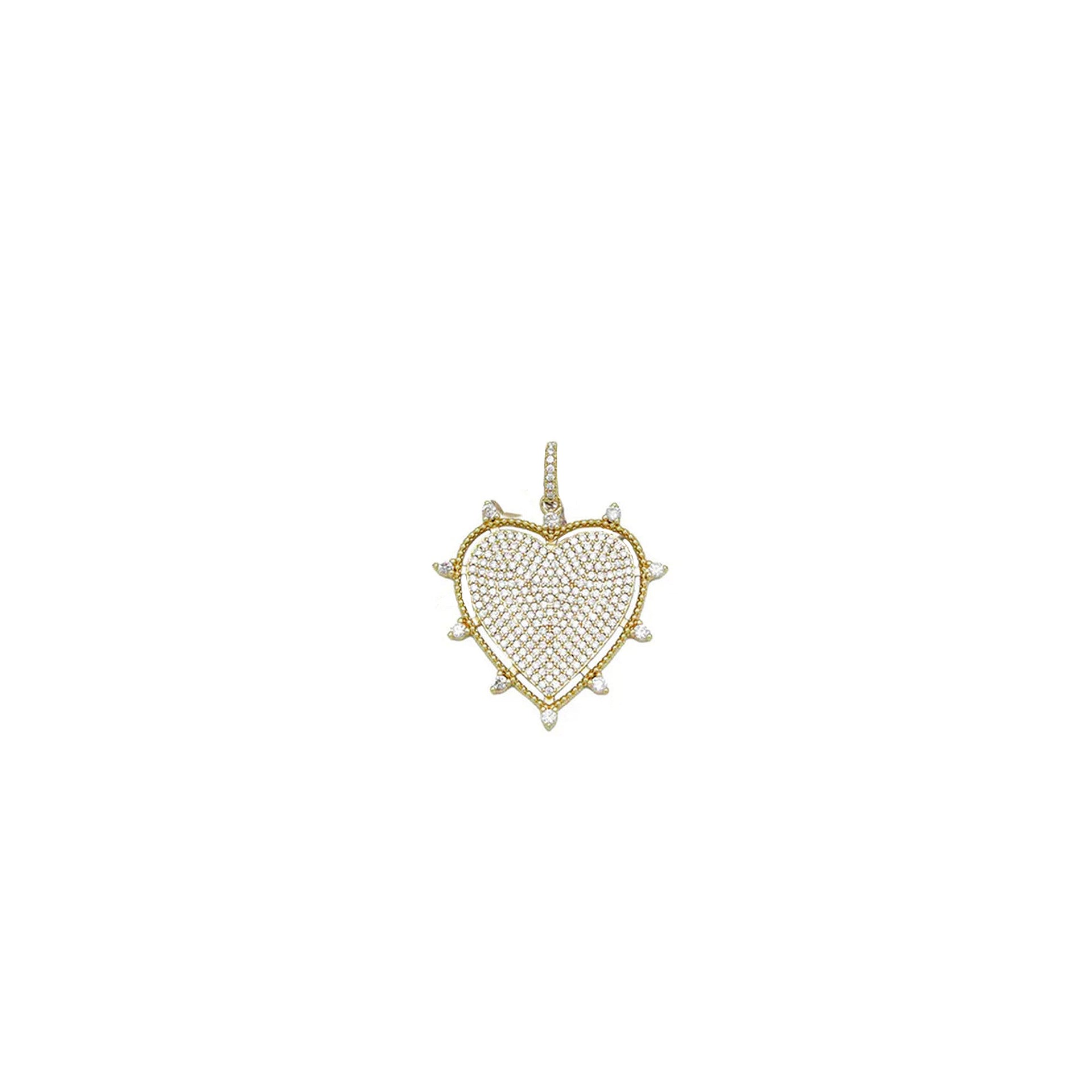 gold pave cz heart pendant with radiant crystal detailing on clean white background