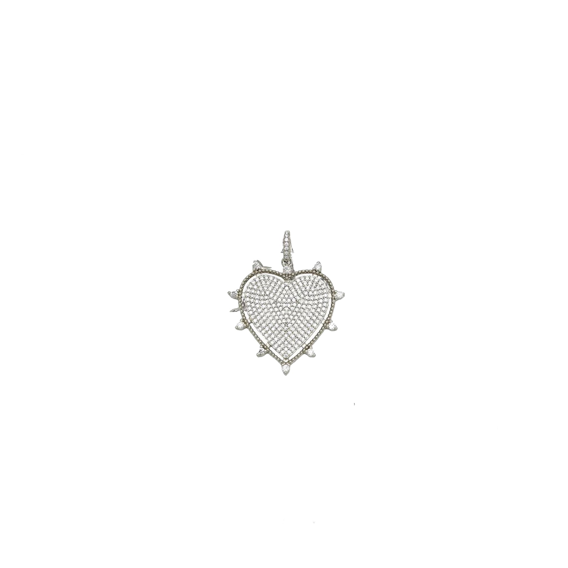 silver pave cz heart pendant with full crystal detailing on white background