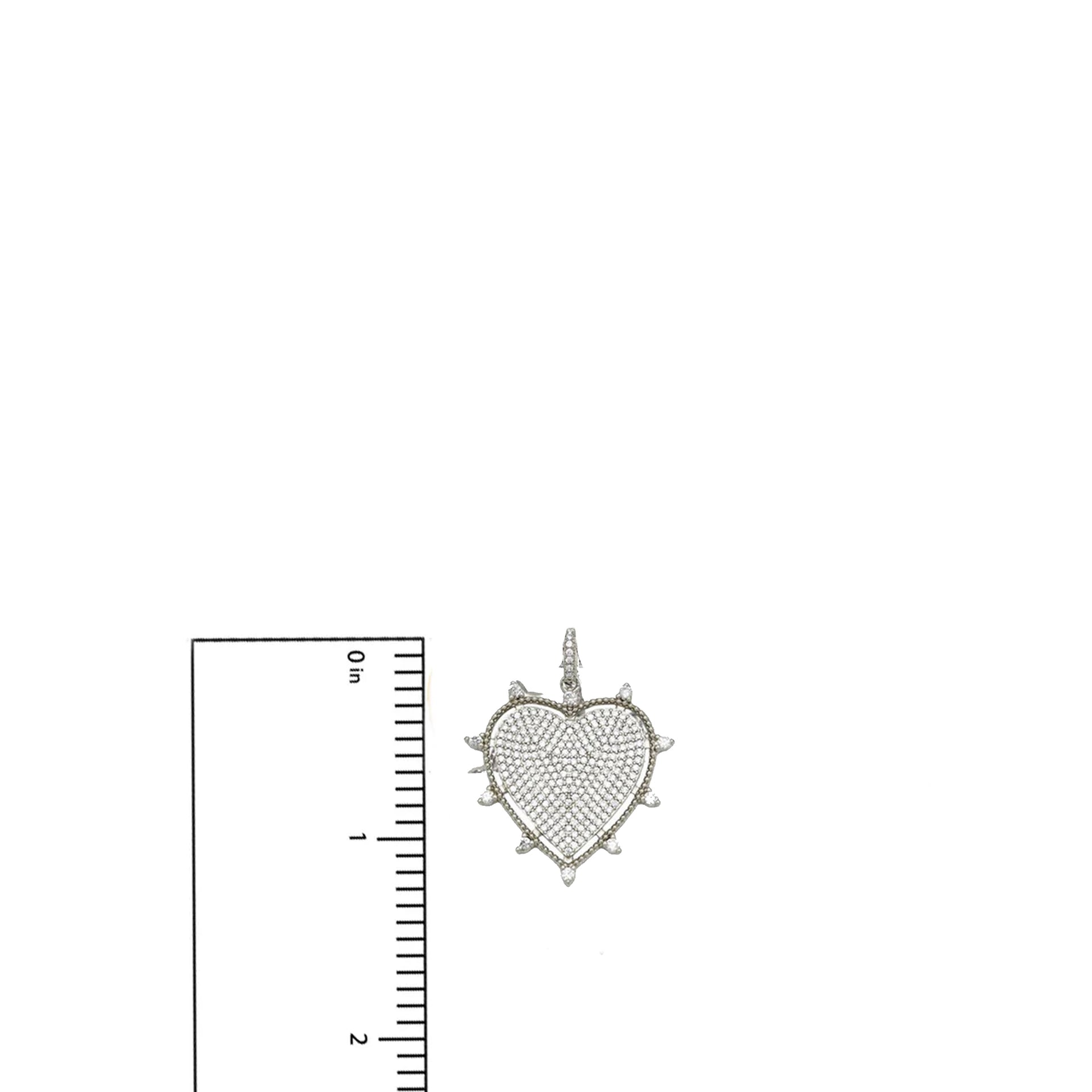 lindsay pave cz heart pendant shown next to ruler for size reference measuring 1.25 inches