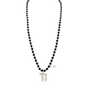 Liora Chai Gemstone Necklace with Matte Black Onyx beads and engraved silver Chai to Life charm