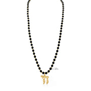 Liora Gemstone Beaded Chai Necklace with matte black onyx beads, gold-tone accent beads, and a gold Chai to Life pendant shown full length