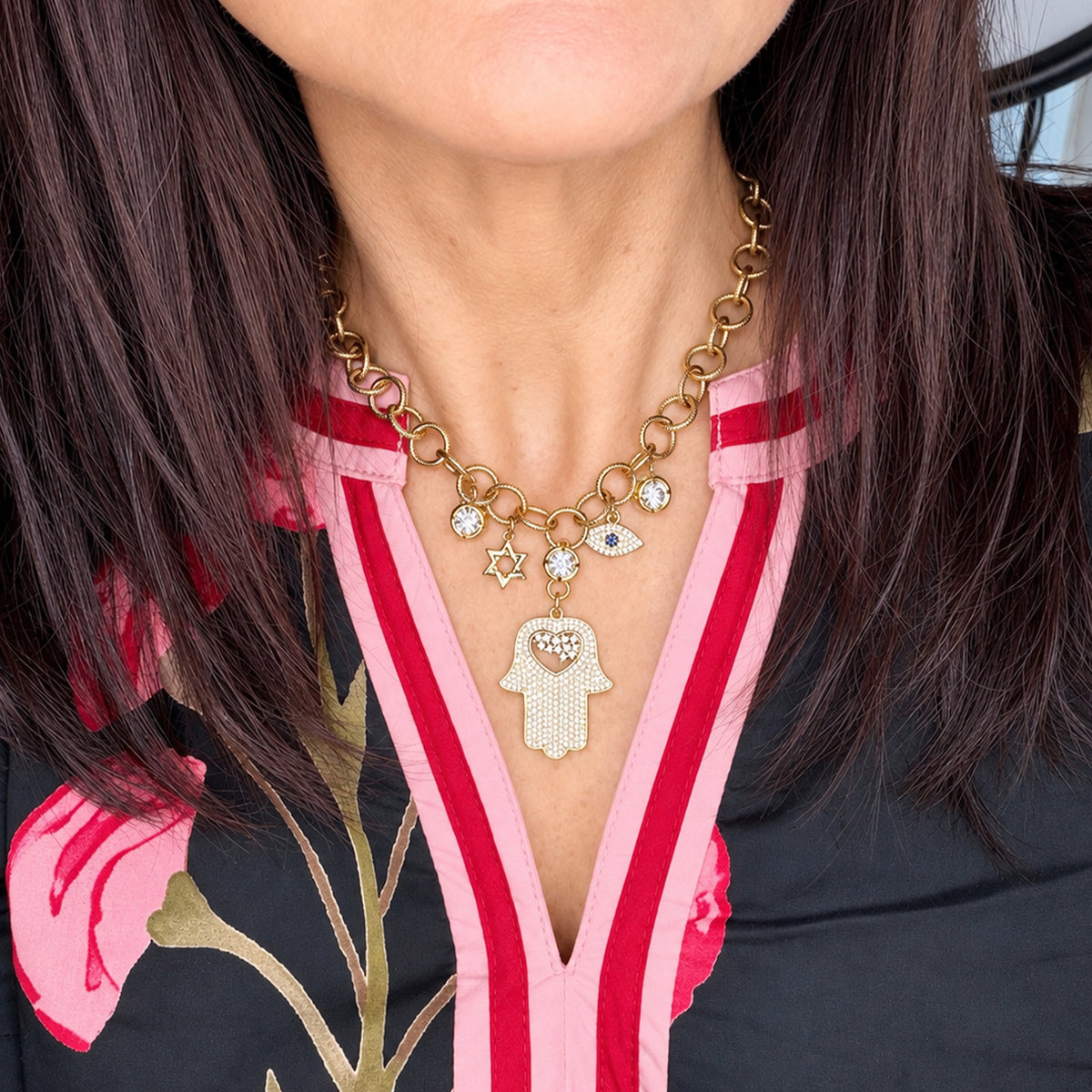 Adina Hamsa & Star of David Charm Necklace