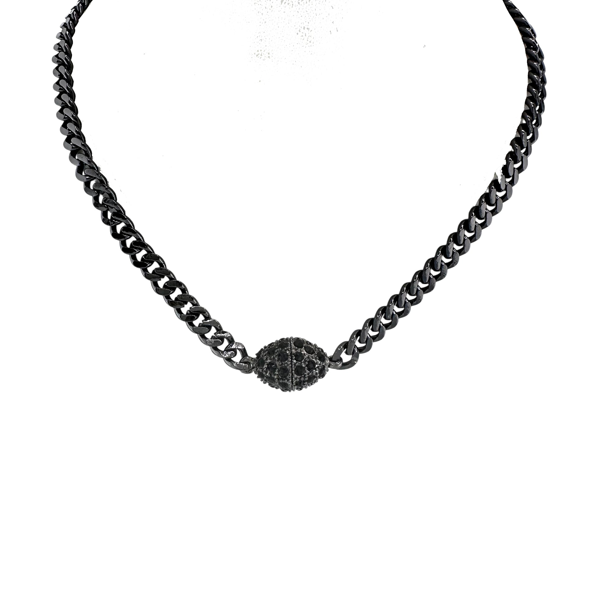 Love Lisa gunmetal magnetic pave choker necklace with black crystal clasp dark metallic chain style for women